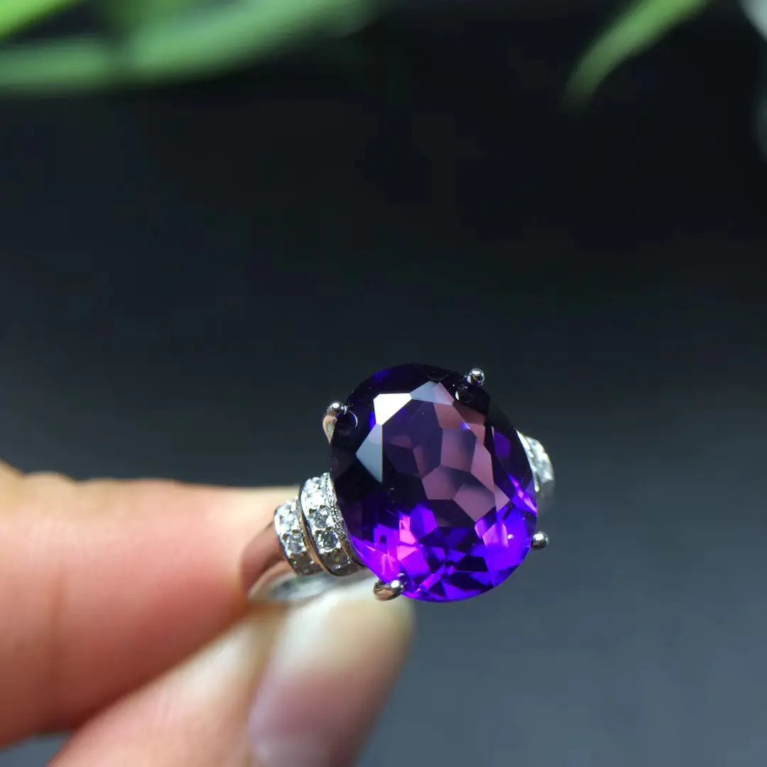 925 Sterling Silver Genuine Amethyst Ring - Natural Purple Gemstone Statement Piece
