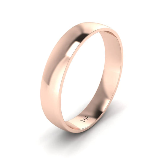 Solid 10K Rose Gold Wedding Band - 4mm Comfort Fit Traditional Polished Ring | Unisex Size 12.5