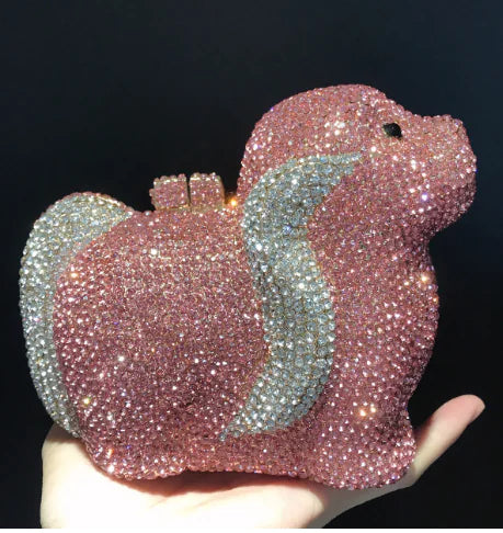 Genuine Crystal Evening Clutch - Elegant Beaded Dinner Bag with Handle