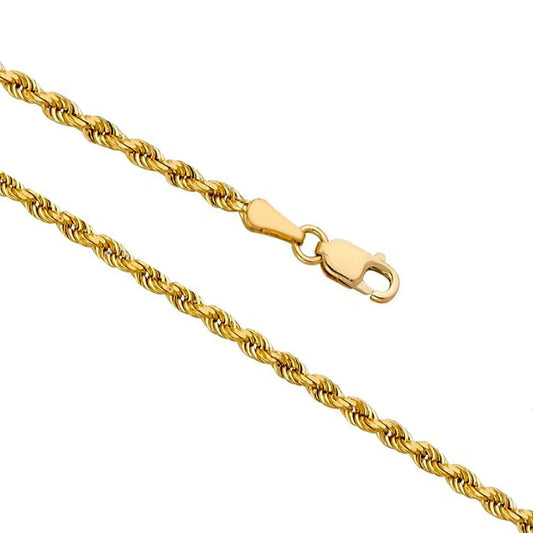 14K Gold 2mm Diamond-Cut Rope Chain Necklace - 30 Inch Length