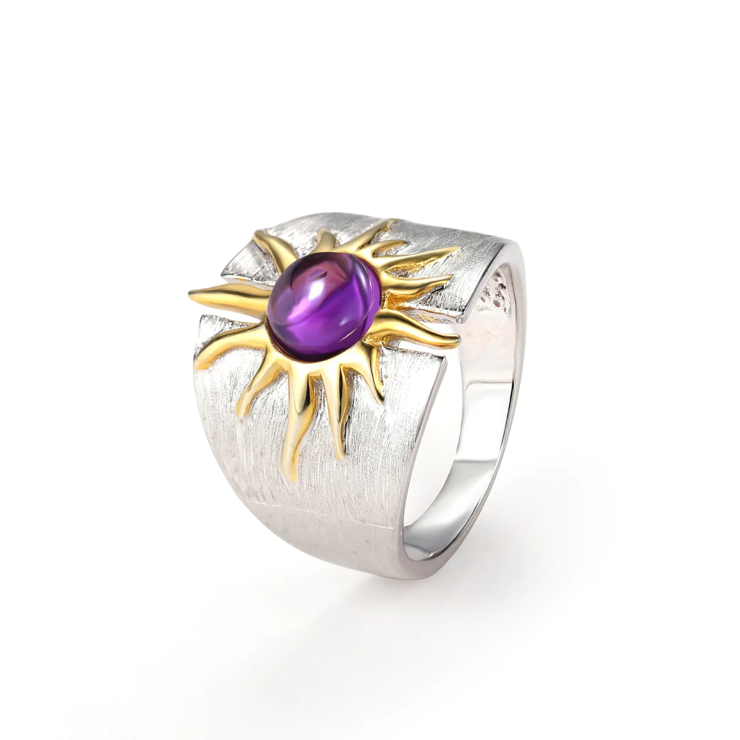 Natural Topaz Amethyst Ring - 925 Sterling Silver | Geometric Design Sizes 5-10