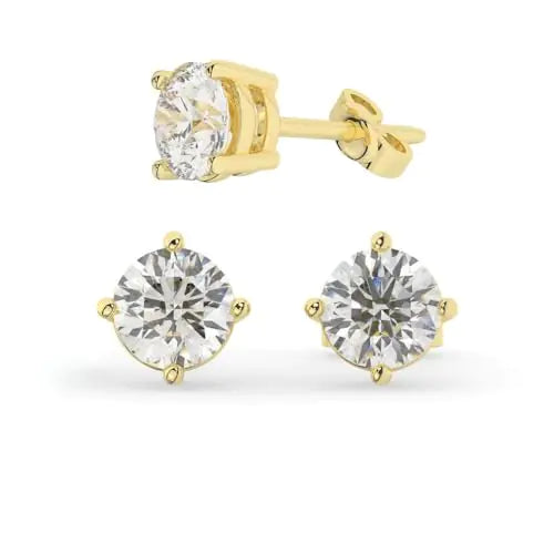 Lab Grown Moissanite Stud Earrings - 14K Solid Yellow Gold 6mm Round 1.5 CTW | USA Made