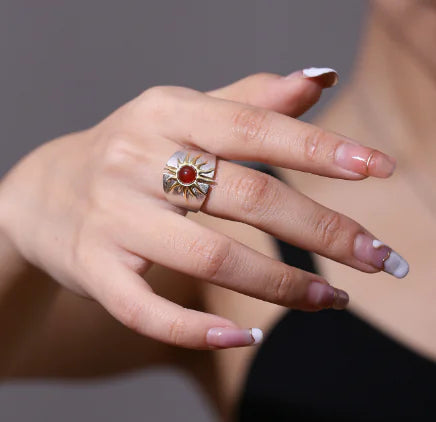 Natural Topaz Amethyst Ring - 925 Sterling Silver | Geometric Design Sizes 5-10