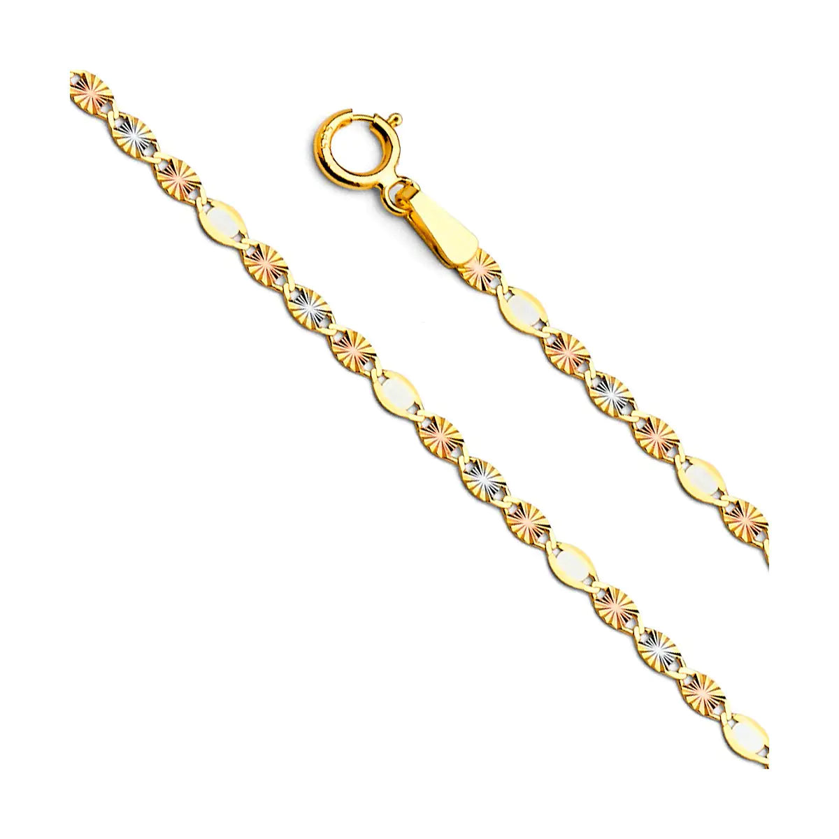 Tri Color Gold Chain Necklace - 14K Solid Gold Star Diamond Cut 2mm 16 Inch
