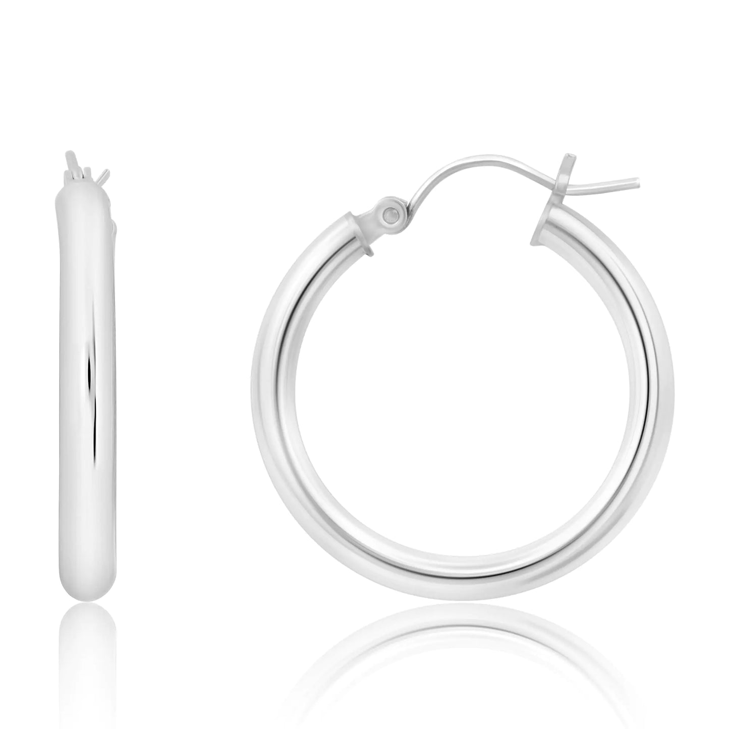 14K Solid White Gold Hoop Earrings - 1 Inch Large Click Top | Women's Hoops