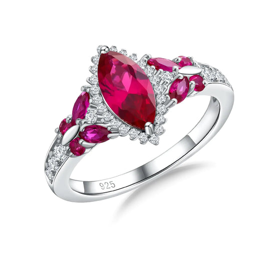2ct Ruby Engagement Ring - 925 Sterling Silver Marquise Halo Ring Size 6