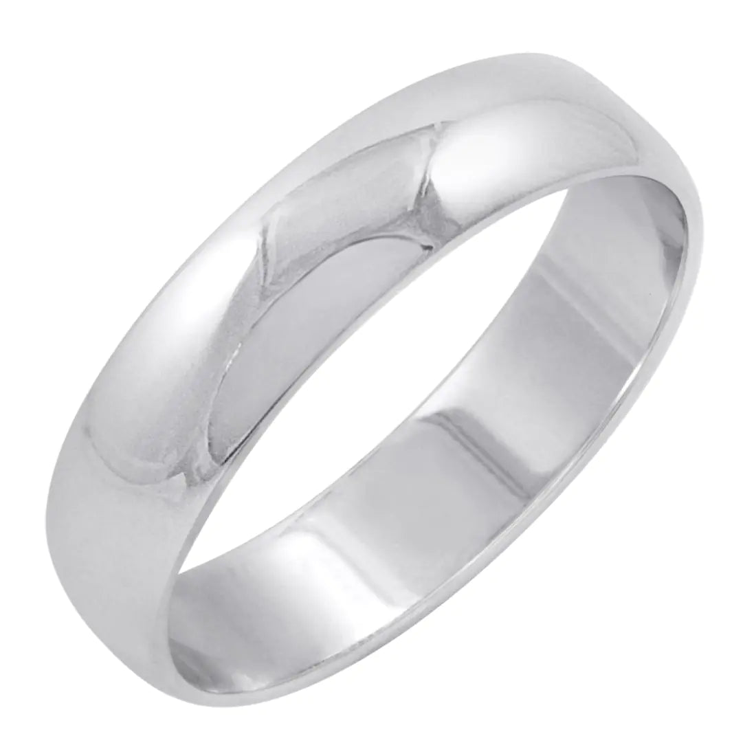 Solid 10K White Gold Men's Wedding Band - 5mm Traditional Plain Ring Size 9.5