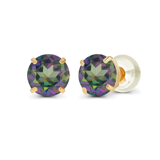 Natural Green Topaz Stud Earrings - 14K Yellow Gold 6mm Round | Birthstone Jewelry