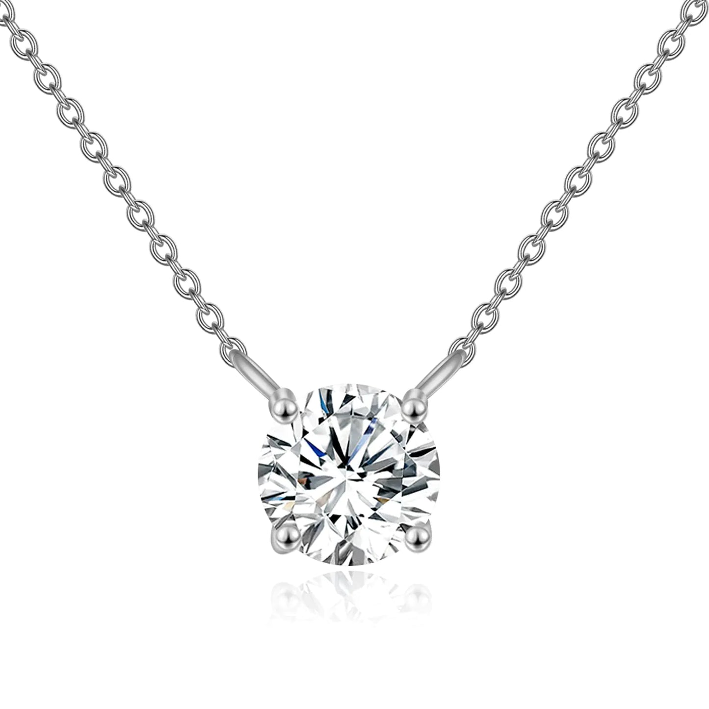 14K Solid White Gold Moissanite Necklace - 1.5CT Round Cut Solitaire Pendant for Women