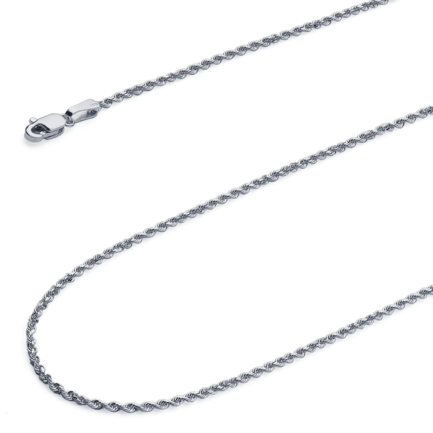14K Solid White Gold Rope Chain Necklace - 1.5mm 24 Inch | Lobster Clasp