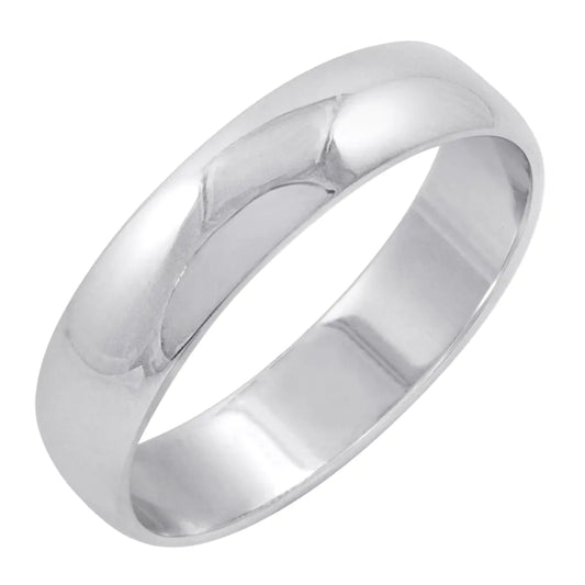 Solid 10K White Gold Men's Wedding Band - 5mm Traditional Plain Ring Size 9.5