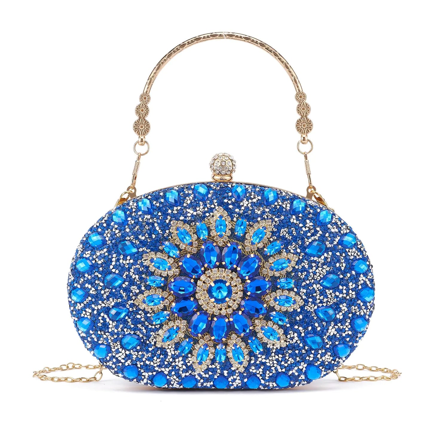 Blue Rhinestone Clutch Purse - Sparkly Crystal Diamond Evening Bag | Sunflower Design