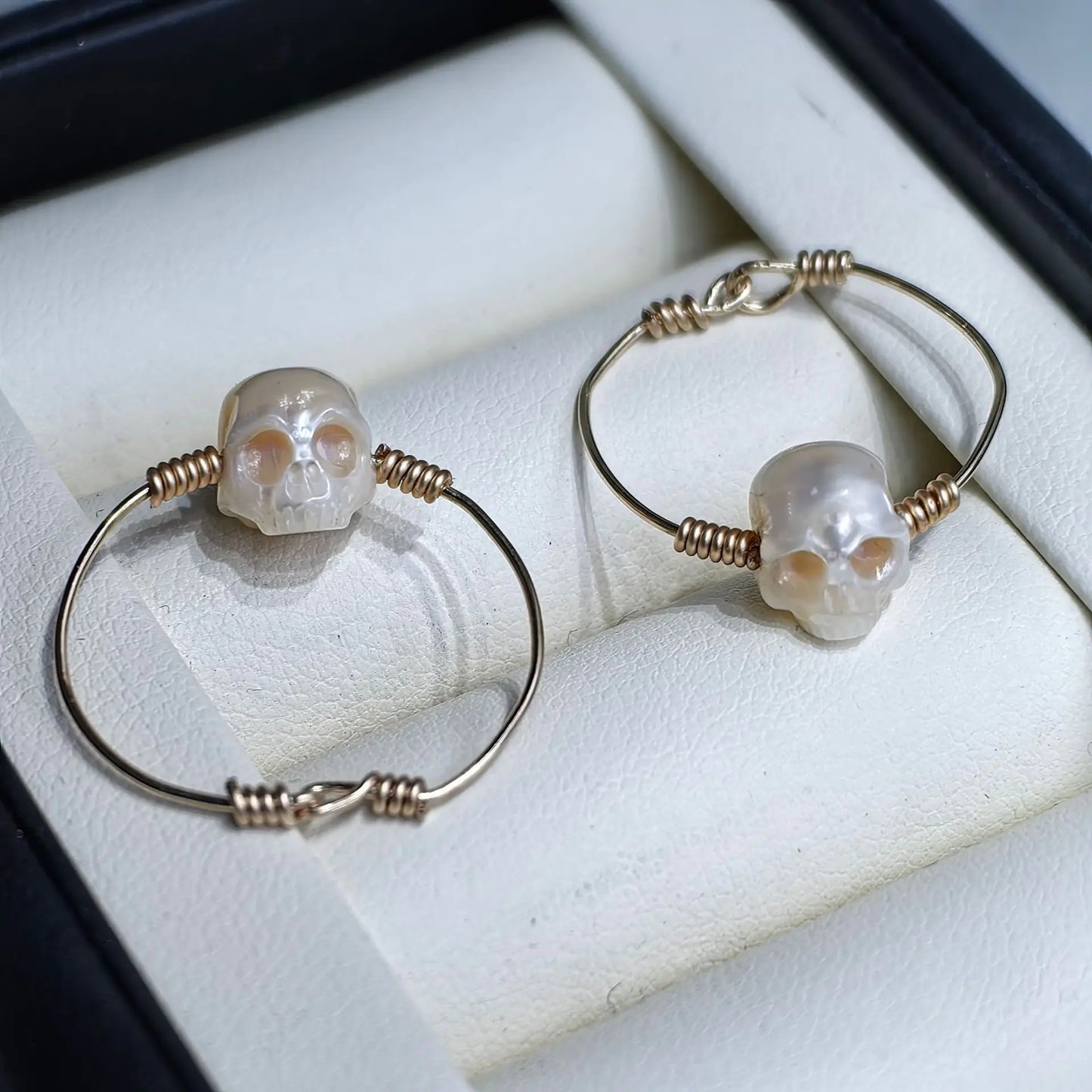 Natural Freshwater Pearl Skull 14k Gold Ring