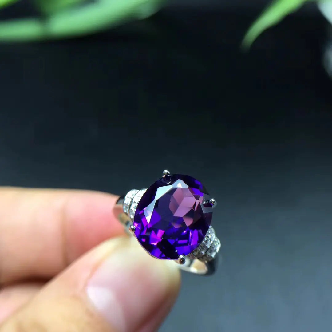 925 Sterling Silver Genuine Amethyst Ring - Natural Purple Gemstone Statement Piece