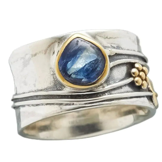 925 Sterling Silver Blue Moonstone Ring - Vintage Waterdrop Engagement Ring Size 7