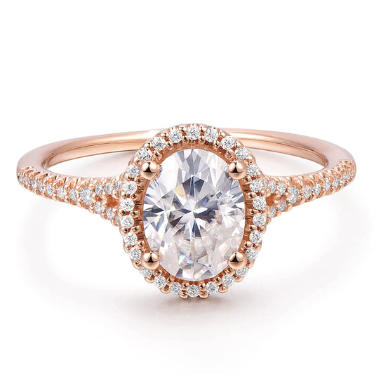 14K Solid Rose Gold 1.5ct Oval Cut Moissanite Engagement Ring - Size 9.5