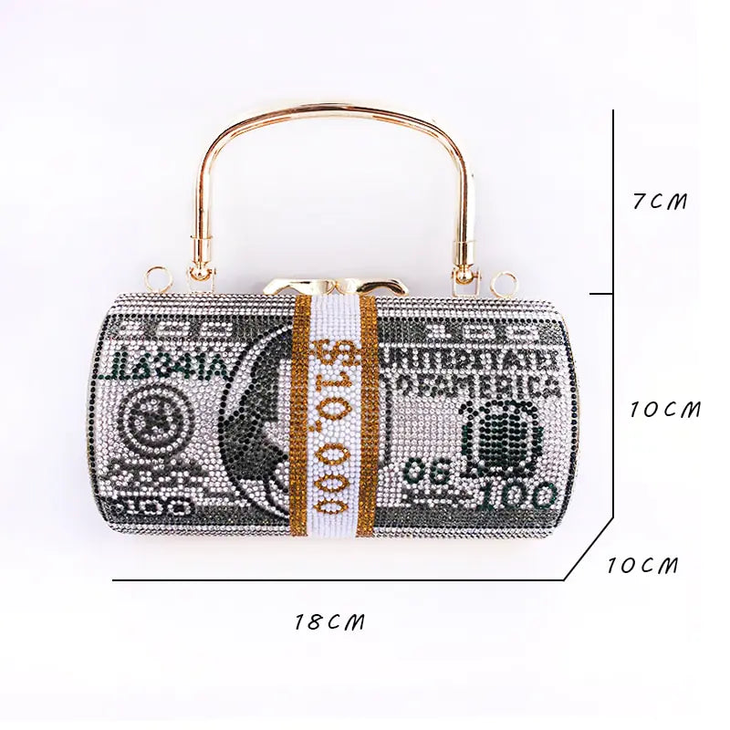 Luxury Crystal Dollar Design Evening Clutch - Money USD Bag | Multiple Colors