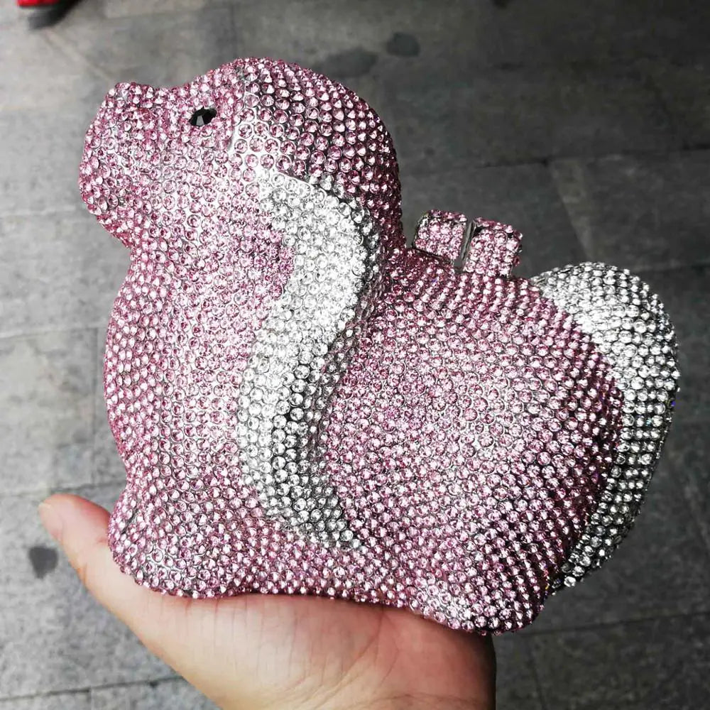 Genuine Crystal Evening Clutch - Elegant Beaded Dinner Bag with Handle