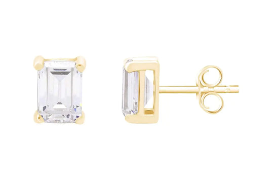 Emerald Cut Moissanite Stud Earrings - 14K Gold Over 925 Sterling Silver | 3.5 Ct Studs