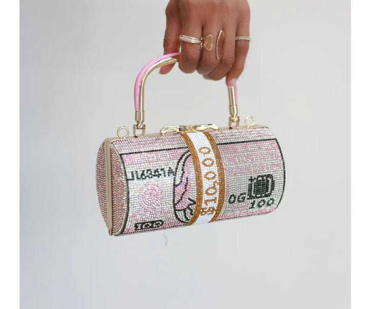 Luxury Crystal Dollar Design Evening Clutch - Money USD Bag | Multiple Colors
