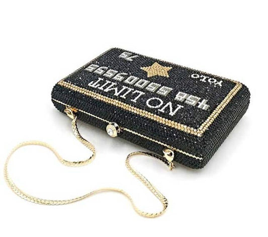 FGG Clutch Bag - European American Dinner Style Rhinestone Evening Bag | Black