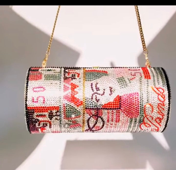 Crystal Diamond Evening Clutch Bags - Hard Exterior with Chain Handle | Red & Black