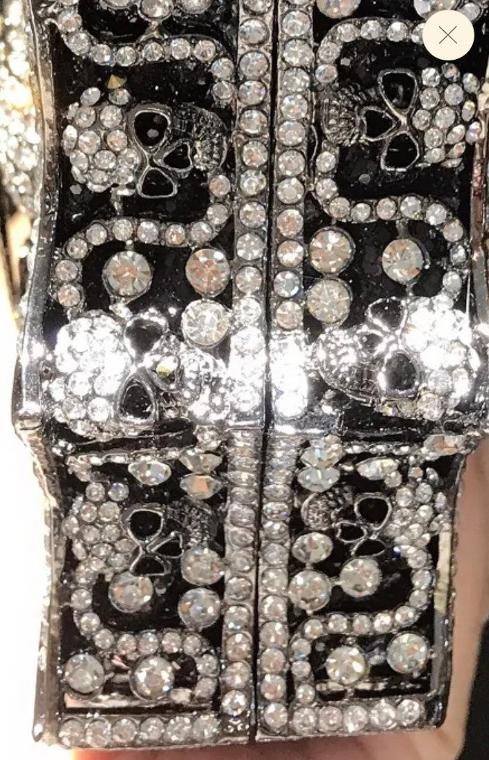 Halloween Crystal Skull Bat Evening Bag - Geometric Pattern Alloy Clutch | Silver