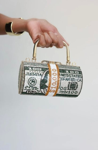 Luxury Crystal Dollar Design Evening Clutch - Money USD Bag | Multiple Colors