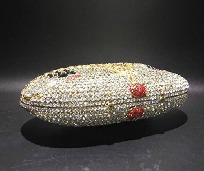 Fox Rhinestone Metal Crystal Evening Bag - Hollow Design Gold Clutch | 21cm