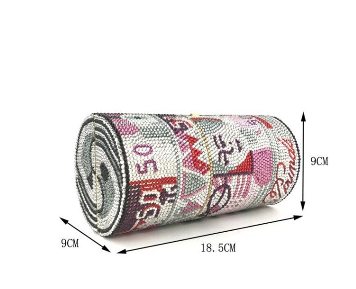 Crystal Diamond Evening Clutch Bags - Hard Exterior with Chain Handle | Red & Black