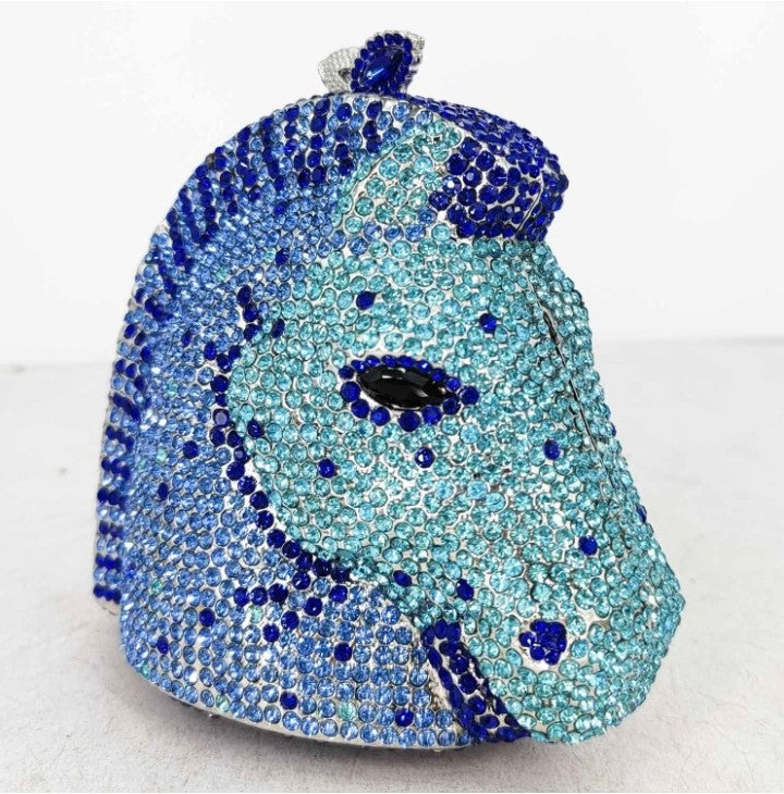 Genuine Crystal Horse Head Evening Bag - Luxury Equestrian Dinner Clutch