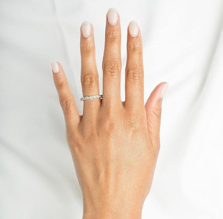 10K Solid White Gold Genuine Diamond Wedding Band - 0.04ct Anniversary Ring Size 5