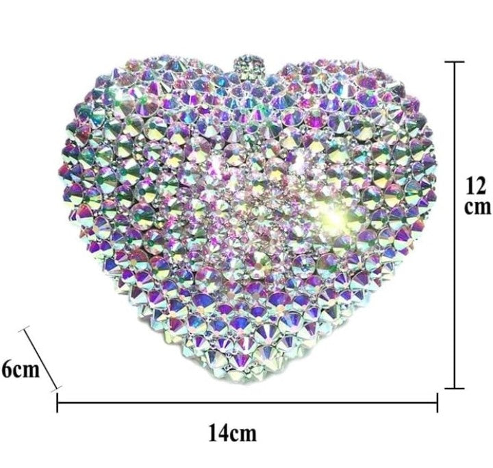 Love Shaped Crystal Diamond Evening Bag - Full Diamond Silver Clutch | 14x12x6cm