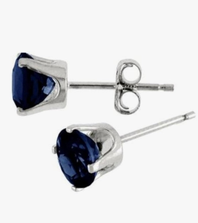 Natural Sapphire Stud Earrings - 1 Carat 14K White Gold | September Birthstone