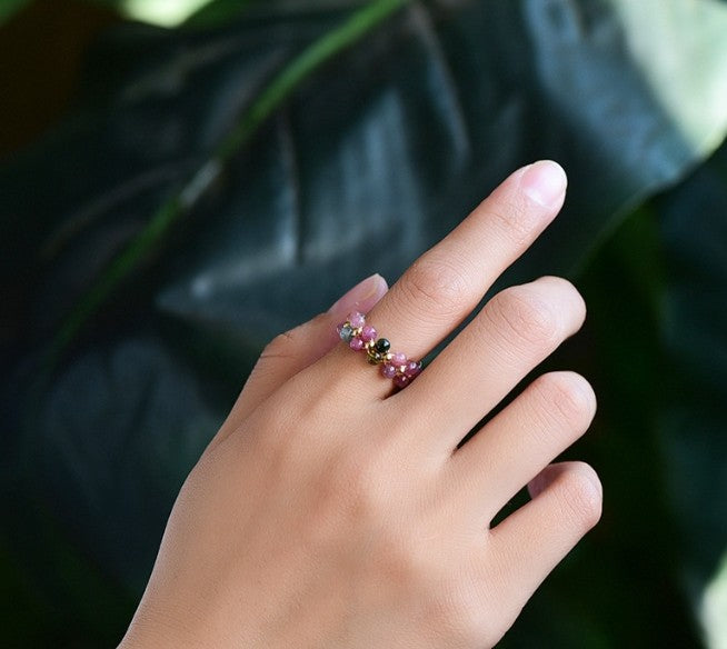 Genuine Rainbow Tourmaline Ring in 14K Gold