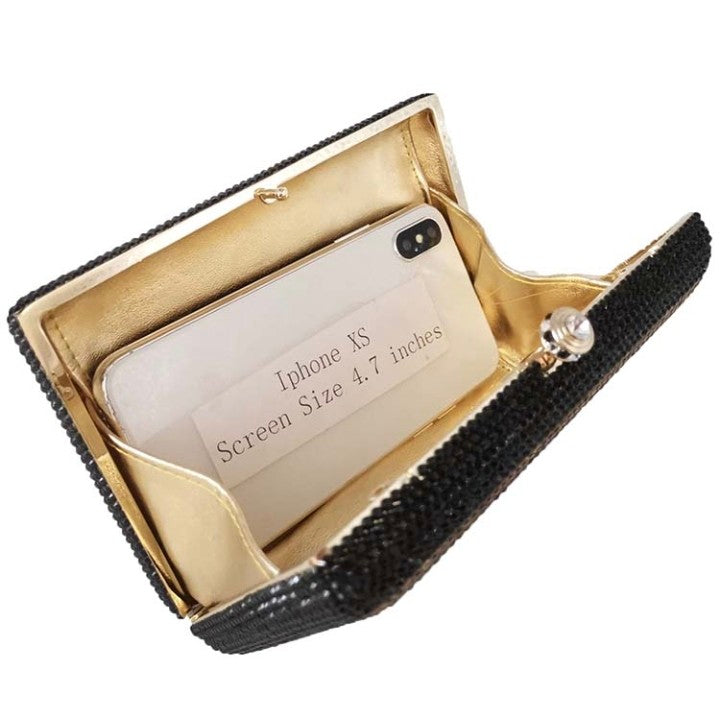 FGG Clutch Bag - European American Dinner Style Rhinestone Evening Bag | Black