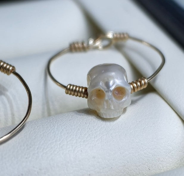 Natural Freshwater Pearl Skull 14k Gold Ring