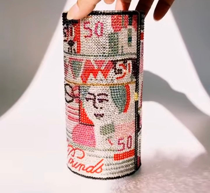 Crystal Diamond Evening Clutch Bags - Hard Exterior with Chain Handle | Red & Black