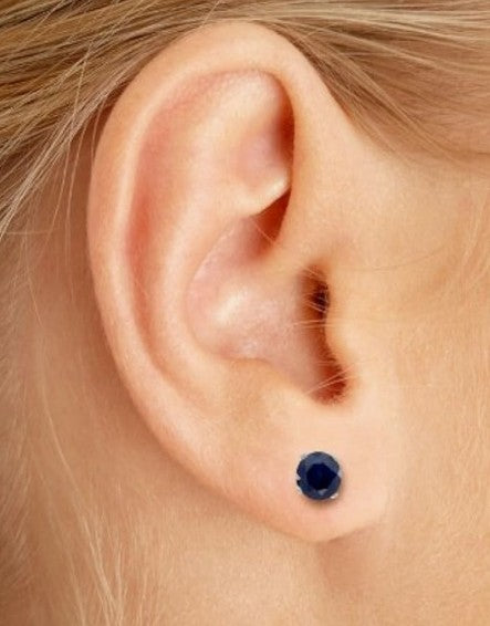 Natural Sapphire Stud Earrings - 1 Carat 14K White Gold | September Birthstone