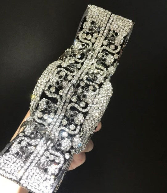 Halloween Crystal Skull Bat Evening Bag - Geometric Pattern Alloy Clutch | Silver