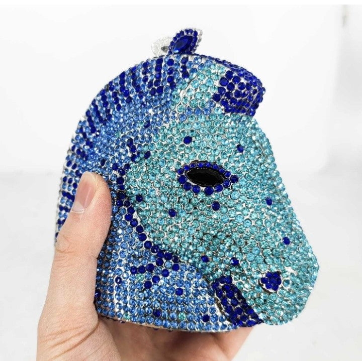 Genuine Crystal Horse Head Evening Bag - Luxury Equestrian Dinner Clutch