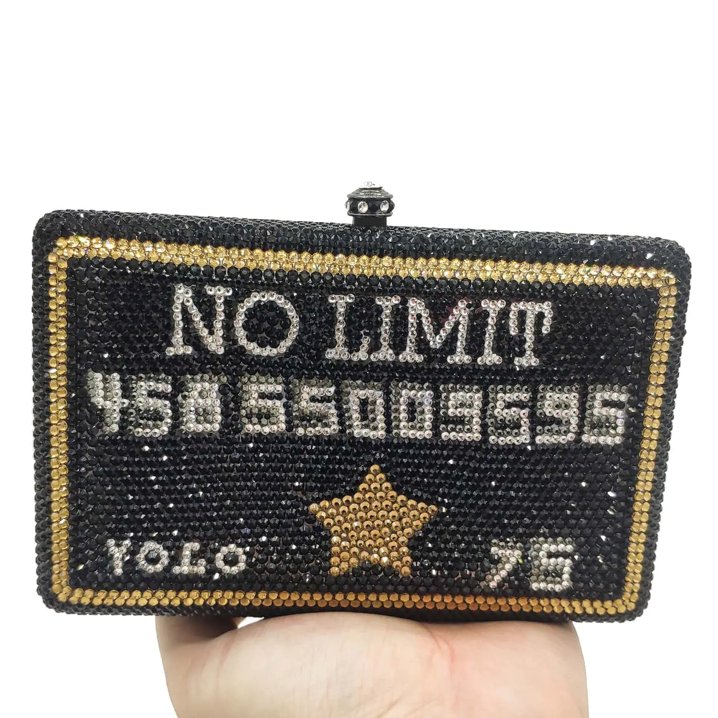 FGG Clutch Bag - European American Dinner Style Rhinestone Evening Bag | Black