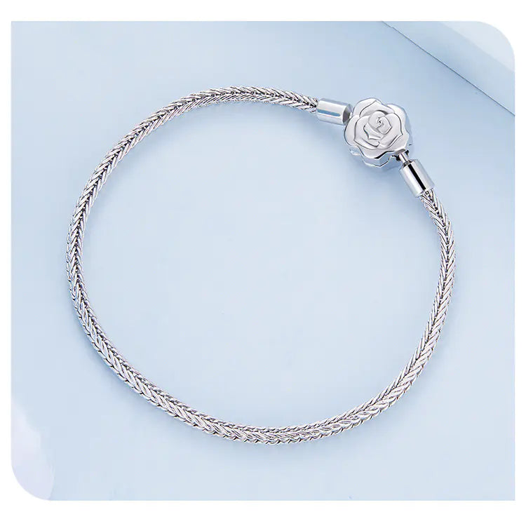 925 Solid Sterling Silver Rose Minimalist Bracelet - Elegant Floral Jewelry