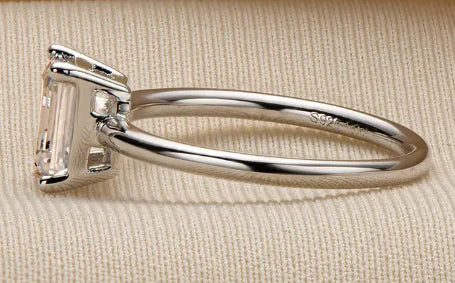 Moissanite Rectangular Sterling Silver Ring