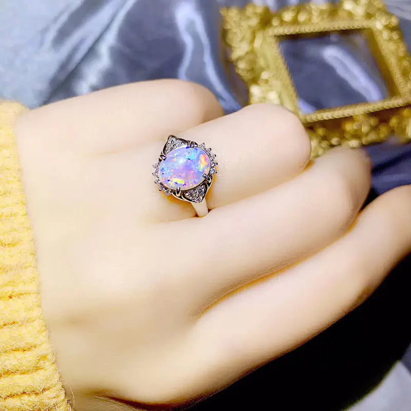 Natural Opal Sterling Silver Ring - Genuine Gemstone Fashion Statement | Women's