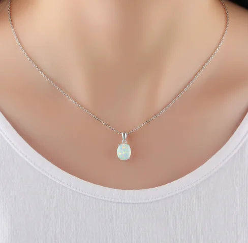 Opal Crystal Necklace - 925 Sterling Silver 50cm | Bohemian Style Jewelry