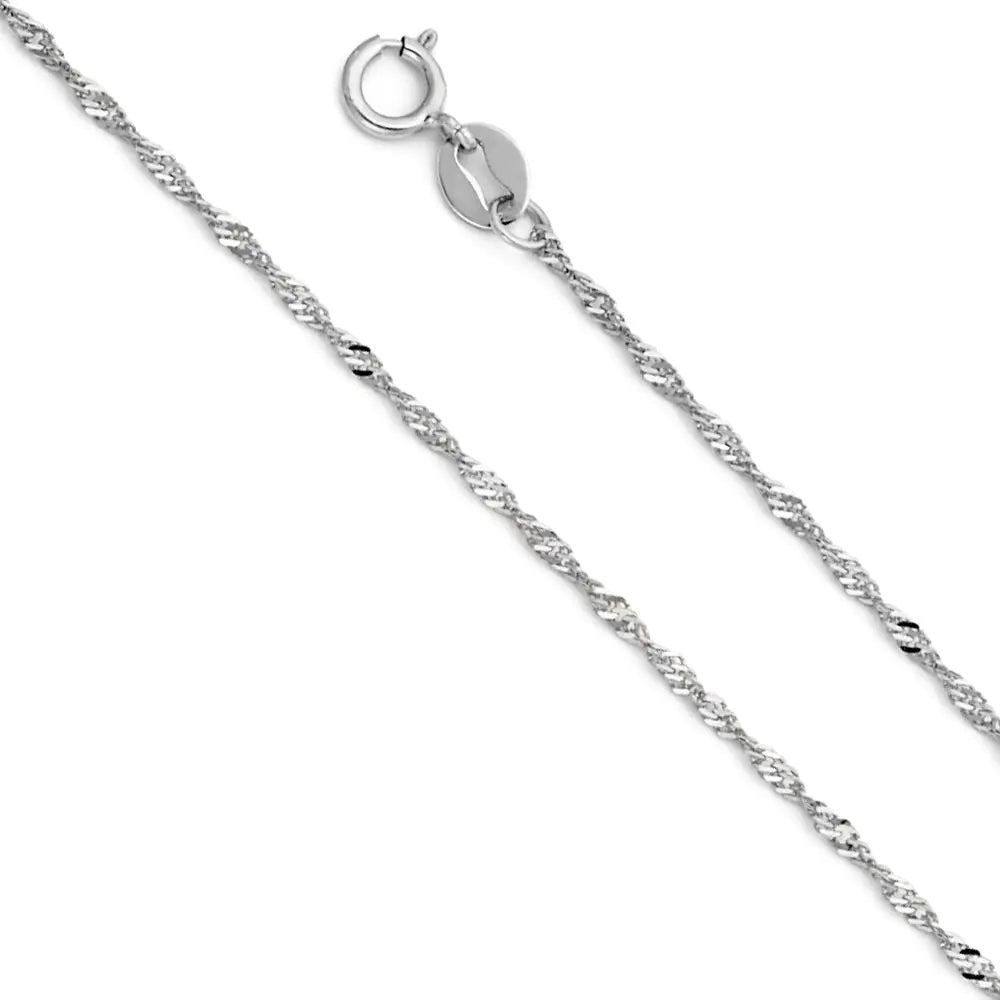 14K Solid White Gold Singapore Chain Necklace - 1mm 22 Inch | Spring Ring Clasp