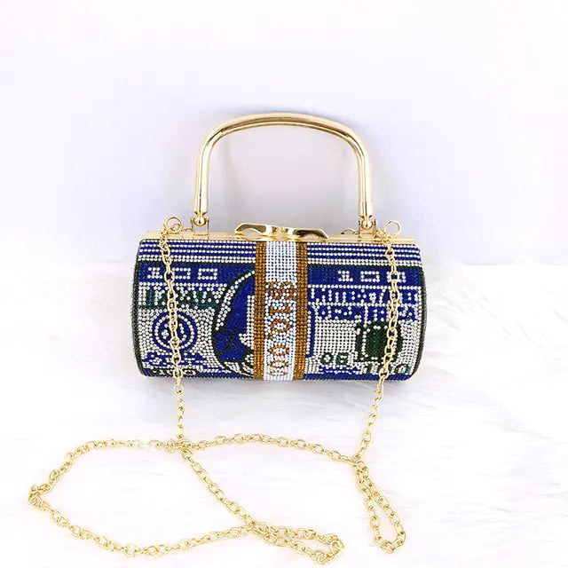 Luxury Crystal Dollar Design Evening Clutch - Money USD Bag | Multiple Colors