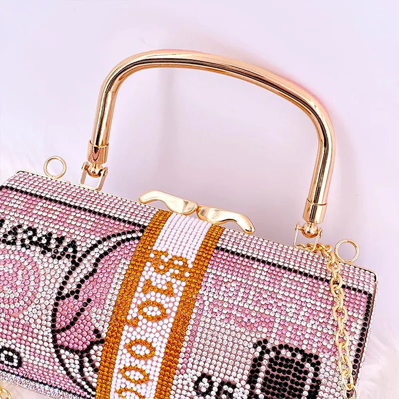 Luxury Crystal Dollar Design Evening Clutch - Money USD Bag | Multiple Colors