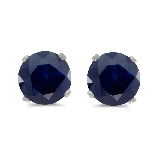 Natural Sapphire Stud Earrings - 1 Carat 14K White Gold | September Birthstone